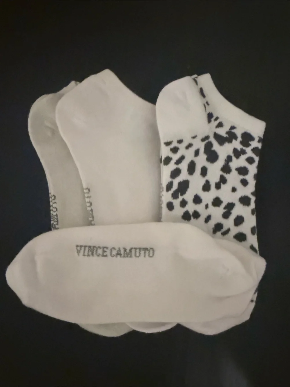 Vince Camuto 3-Pack No-Show Socks in Light Gray, White, Black & White Leopard